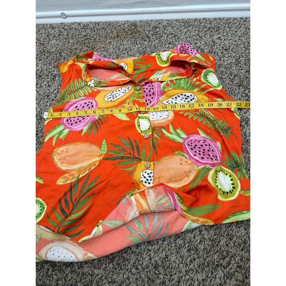 Maison D'Amelie Womens Orange Fruit Print Tank Top Sz L Vacation Beachy Artsy - Picture 8 of 9